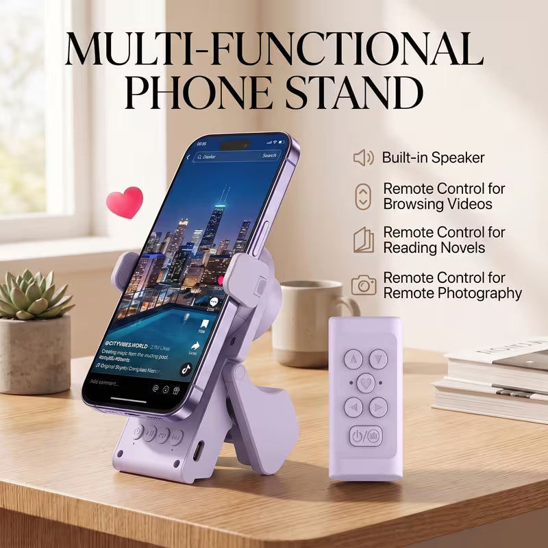 Remote Control for TikTok Scrolling with Smartphone Holder stand with bluetooth speaker, Wireless Page Turner, Camera Shutter Video Recording for IOS Android, Phone Selfie Accessory, Gifts for Men Women