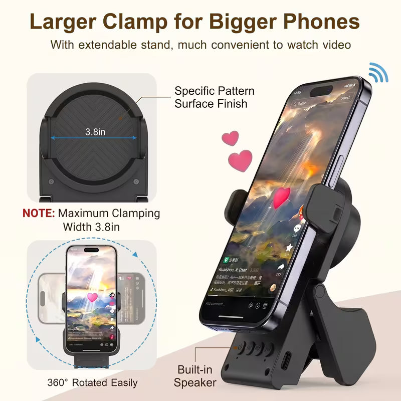 Remote Control for TikTok Scrolling with Smartphone Holder stand with bluetooth speaker, Wireless Page Turner, Camera Shutter Video Recording for IOS Android, Phone Selfie Accessory, Gifts for Men Women