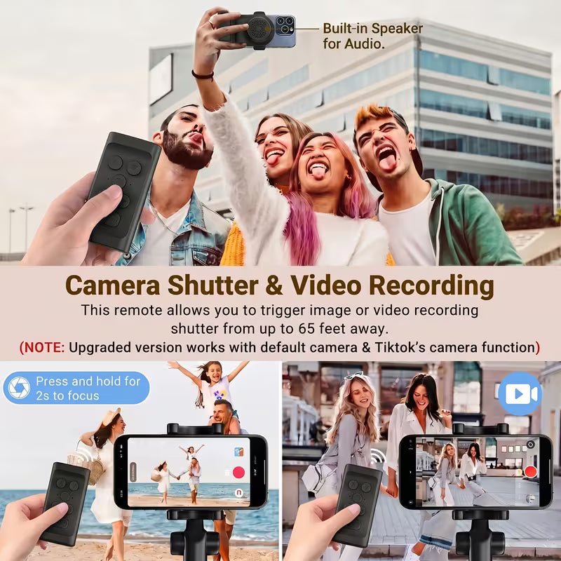 Remote Control for TikTok Scrolling with Smartphone Holder stand with bluetooth speaker, Wireless Page Turner, Camera Shutter Video Recording for IOS Android, Phone Selfie Accessory, Gifts for Men Women