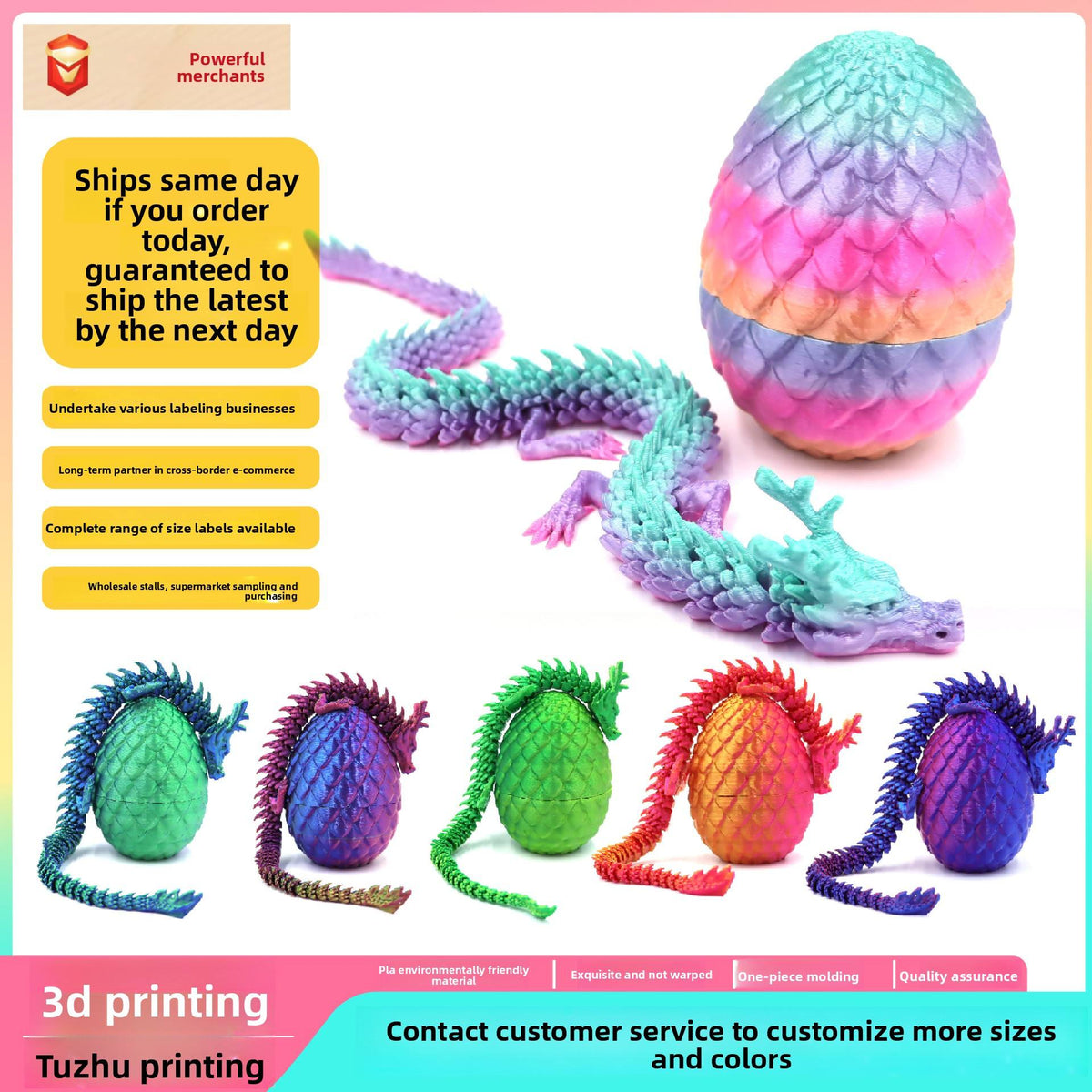 3D Printed Articulated Chinese Dragon Mystery Egg Fidget Toy