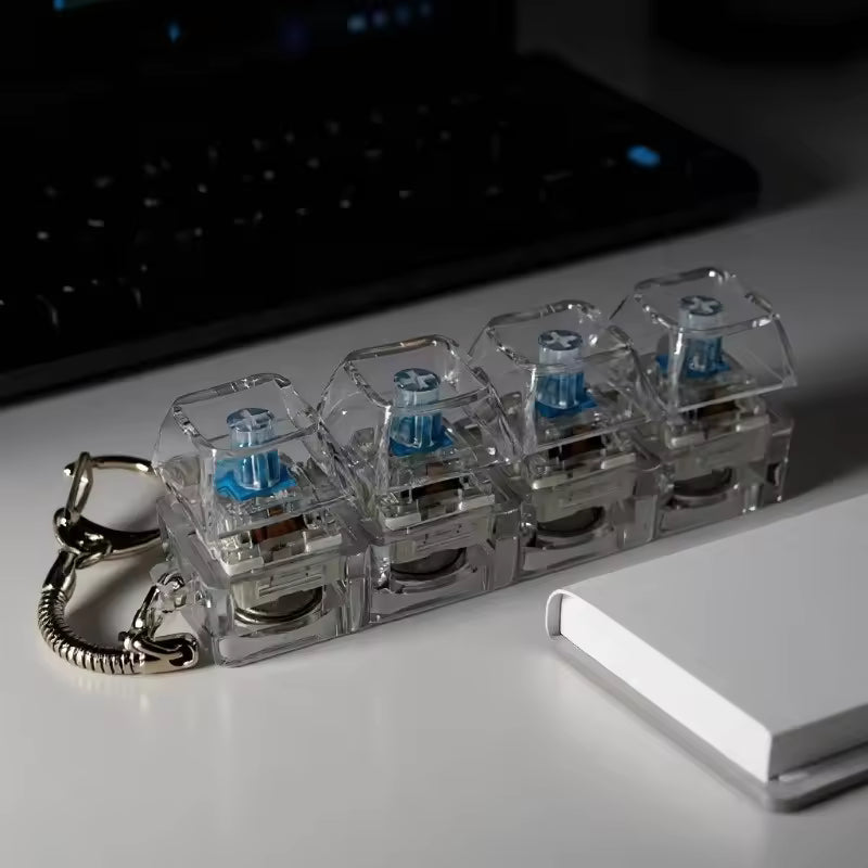 Hot Selling Luminous Keyboard Clicker Keychain 4-Key Fidget Toy Stress Relief LED Pendant for Office Desk Decoration