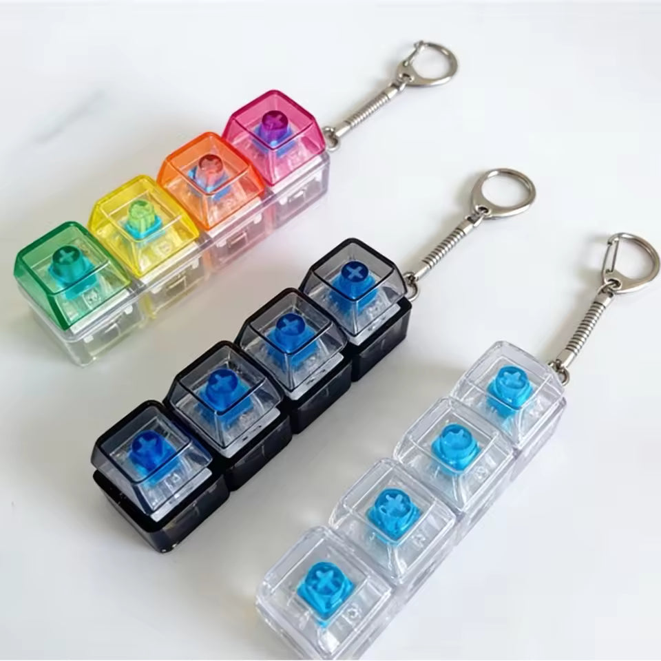 Hot Selling Luminous Keyboard Clicker Keychain 4-Key Fidget Toy Stress Relief LED Pendant for Office Desk Decoration